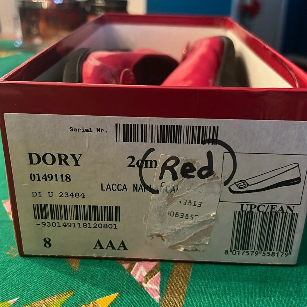 8 AAA (double extra narrow) red patent Ferragamo Dory flats